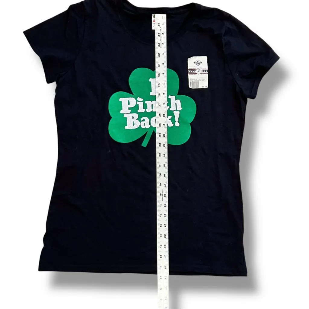 NEW St. Patrick's Day Shirt "I Pinch Back" Shamrock Black Green W/ White T-shirt - Image 4