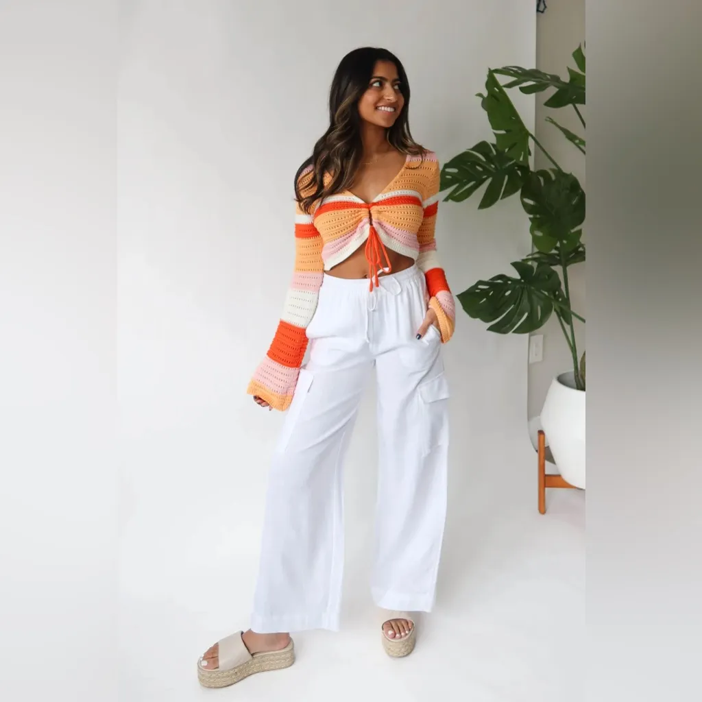 Grey Bandit Flynn Cropped Crochet Drawstring Tie Top - Image 2