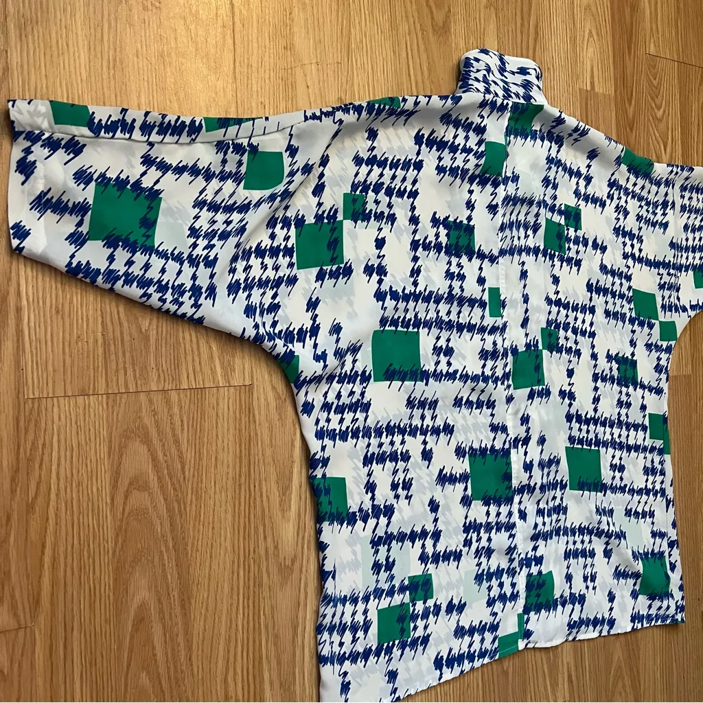 Saved By The Bell Style Women’s 80’s Button Up Retro Print Sheer Collared Blue Size undefined - Image 7