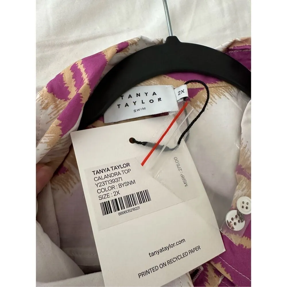 NWT Tanya Taylor Calandra Palm Cotton Shirt In Boysenberry Multi Top Size XXL - Image 11