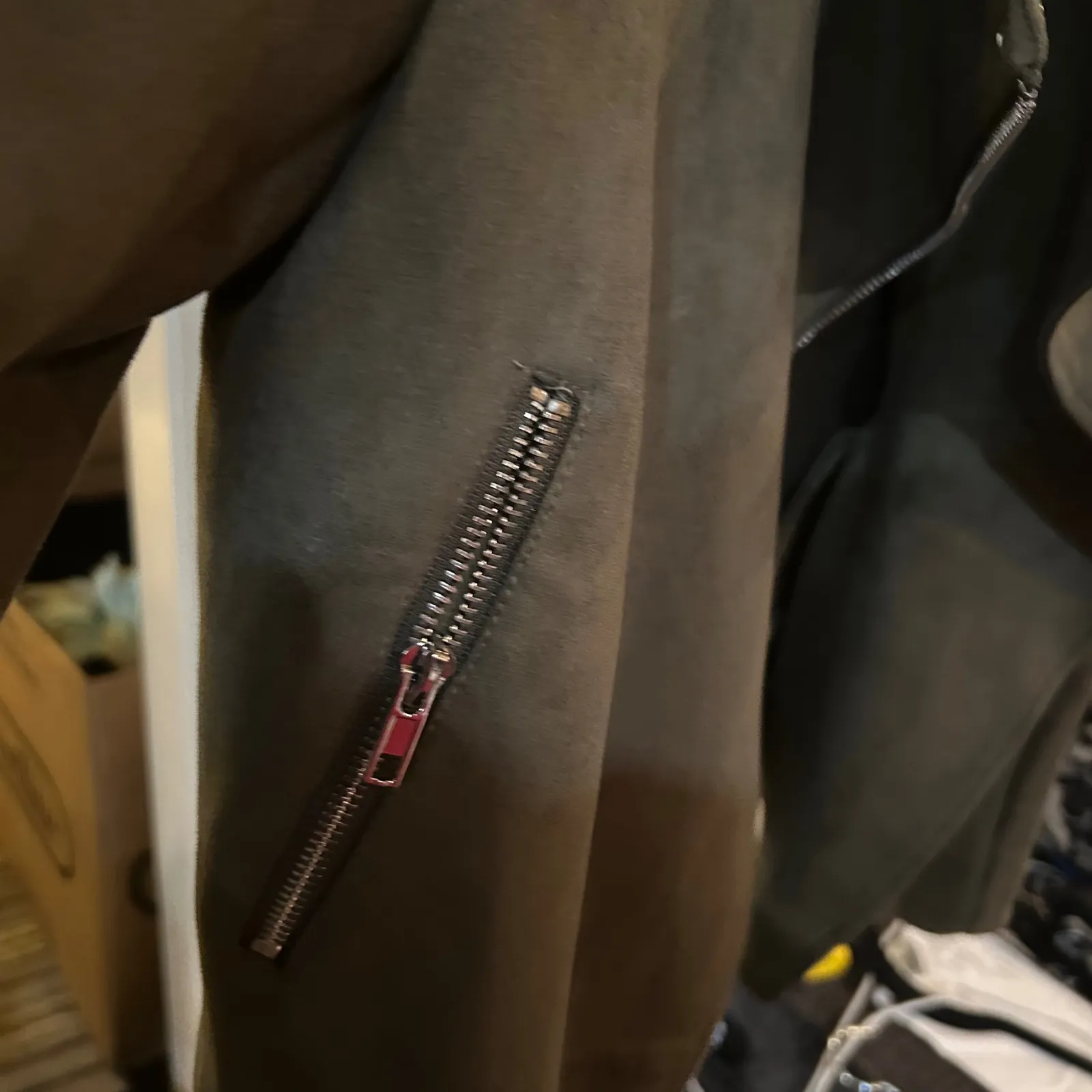 Apperloth A Moto Jacket Faux Suede Olive Green Asymmetrical Zip Up Women's Size M - Image 3