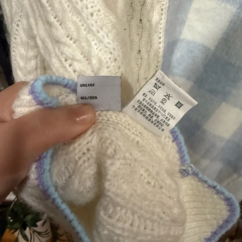 Patchwork Gingham Cardigan Blue and Cream Women's Cardigan Size L - Image 13