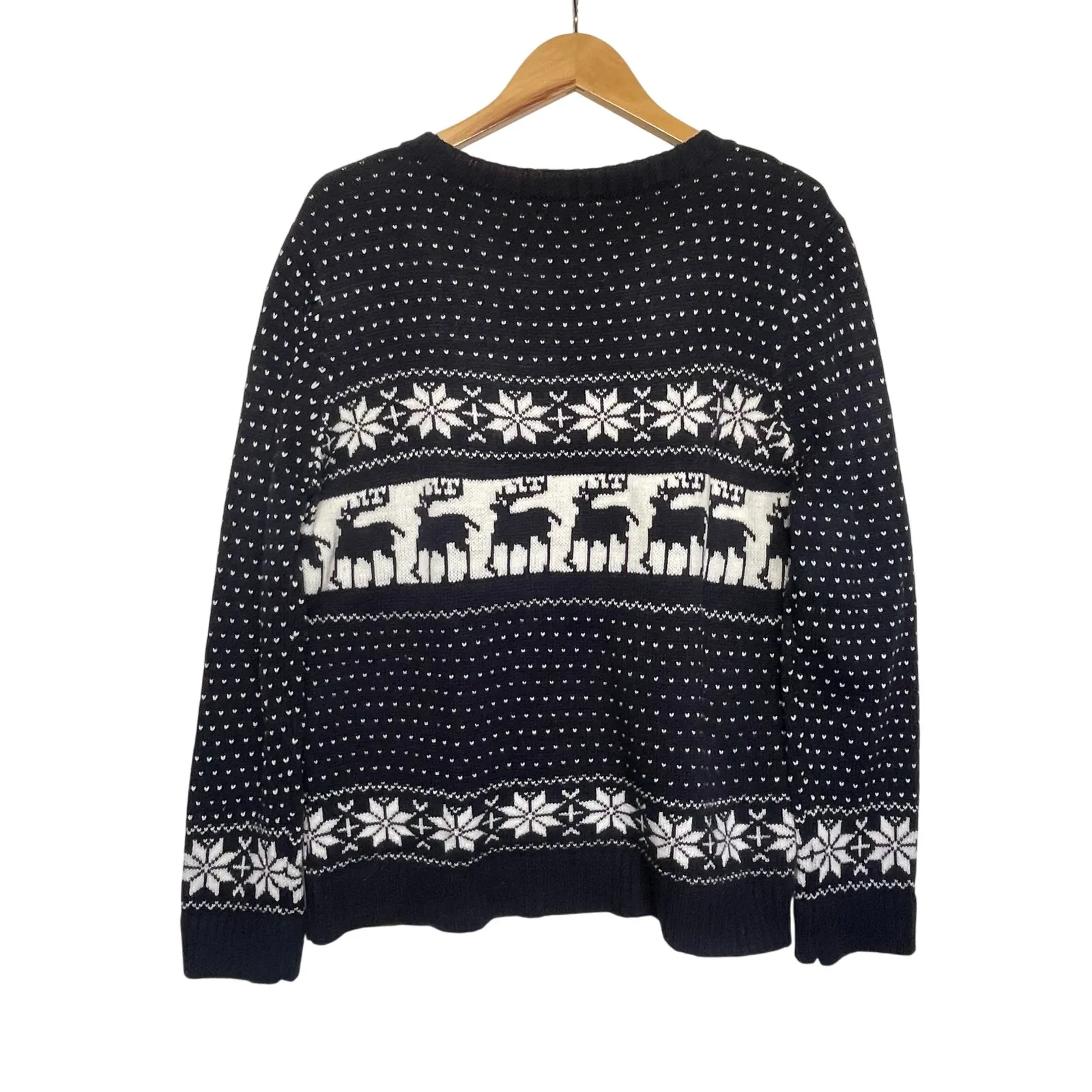NWOT POL Christmas Sweater Women’s Navy Blue and White Moose Crewneck - Image 5