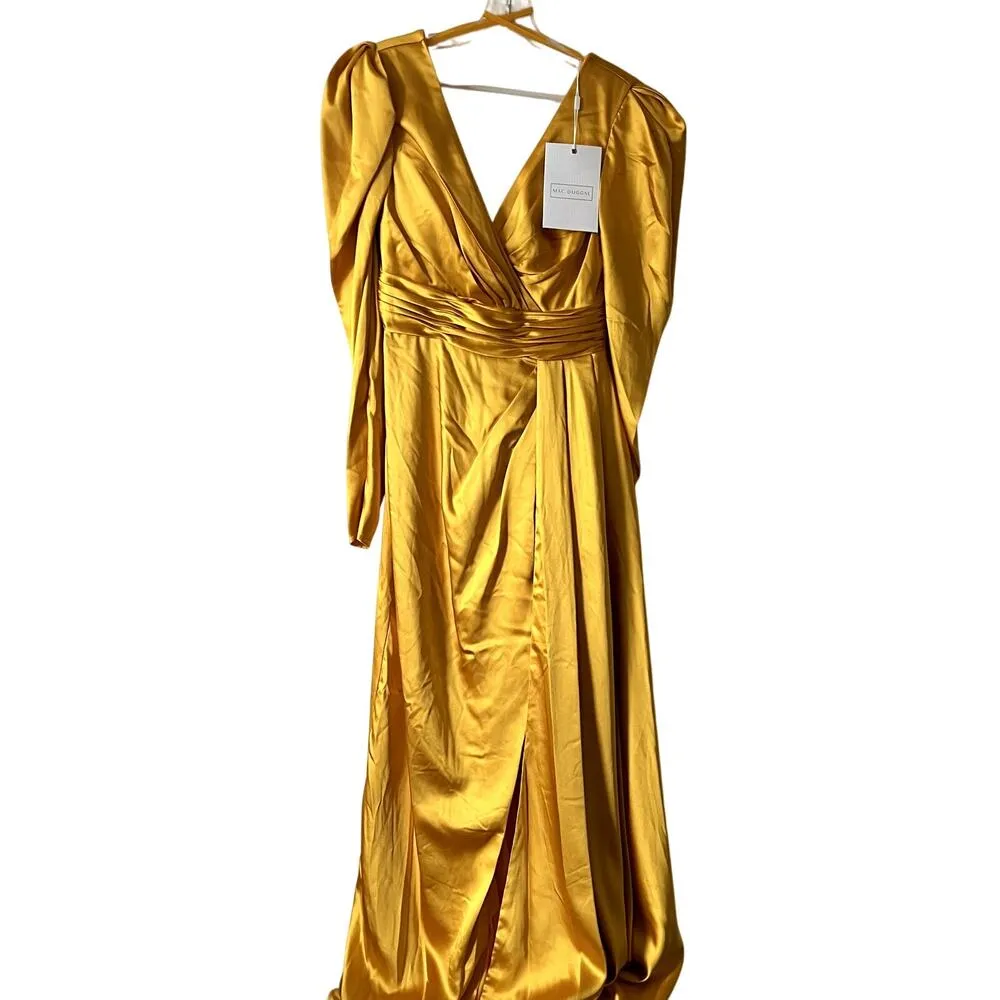 Mac Duggal Satin A-line gown maxi dress marigold 12404 size 6 UB - Image 4