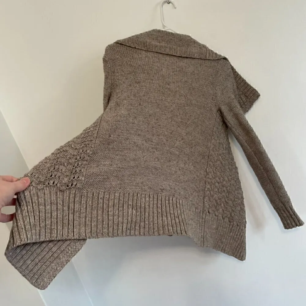 AMERICAN EAGLE Brown Gold Metallic Chunky Knit Open WOOL Draped Cardigan Sweater - Image 11