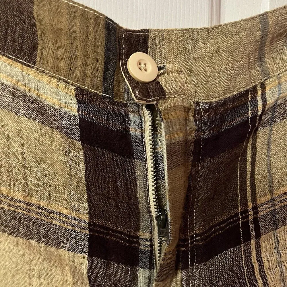 Free People Shorts Women’s 8 Brown Tan Isla Plaid Button Waist 100% Cotton - Image 4