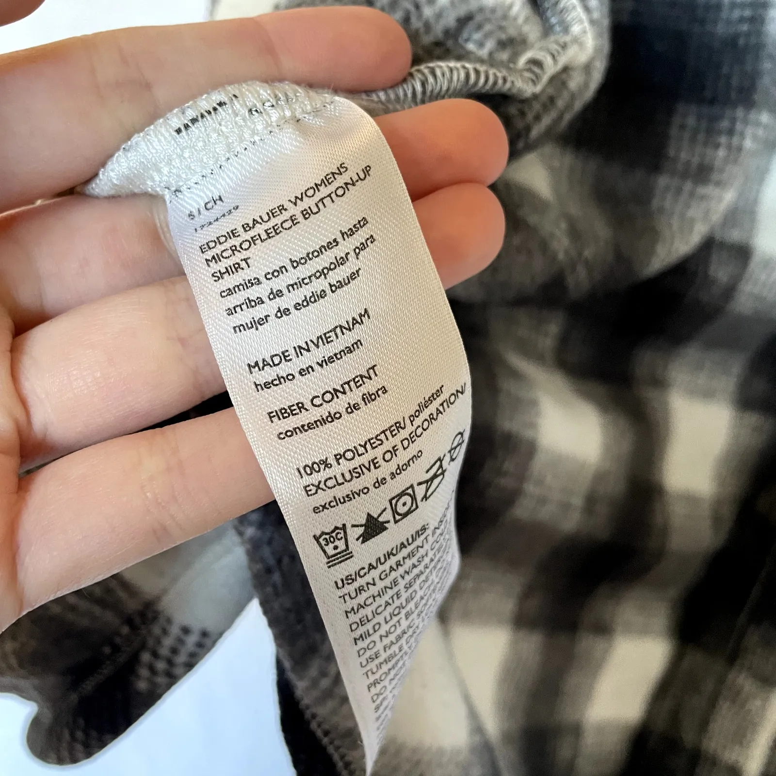 Eddie Bauer  black white checkered fleece shacket button down pocket women's S - Image 5