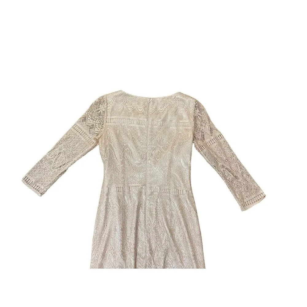 Katherine Kelly Dress Womens 8 Used Beige w/Silver Shimmer Fringe - Image 15