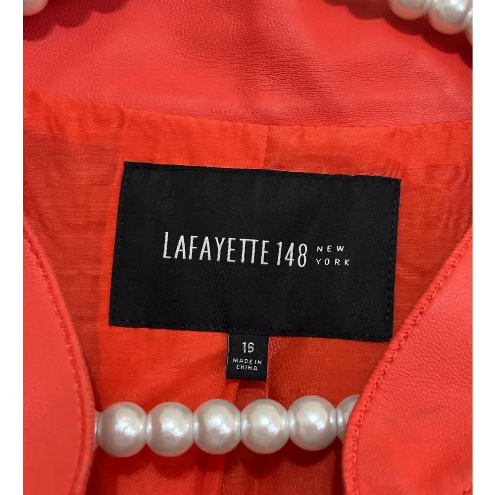 Lafayette 148 Leather Jacket Women's Size 16 Orange Moto Coat Spring Autumn FLAW - Image 3