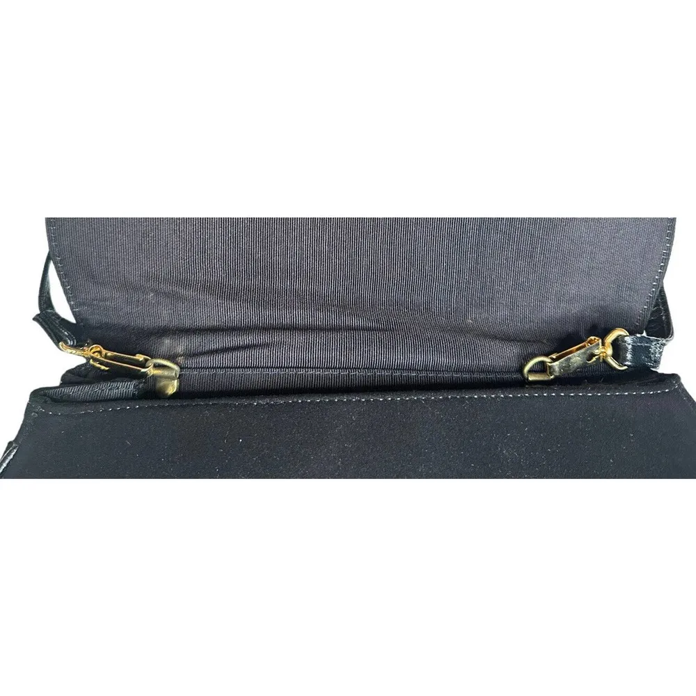 Vtg 80s 90s Black Rainbow Faux Suede Leather Flap Purse Handbag Removable Strap - Image 5