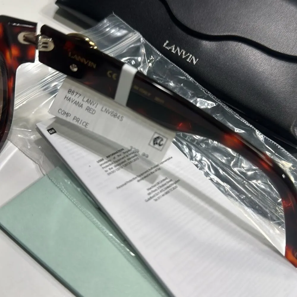 Lanvin Mother & Child 55mm Rectangle Sunglasses Havana Red - Image 10