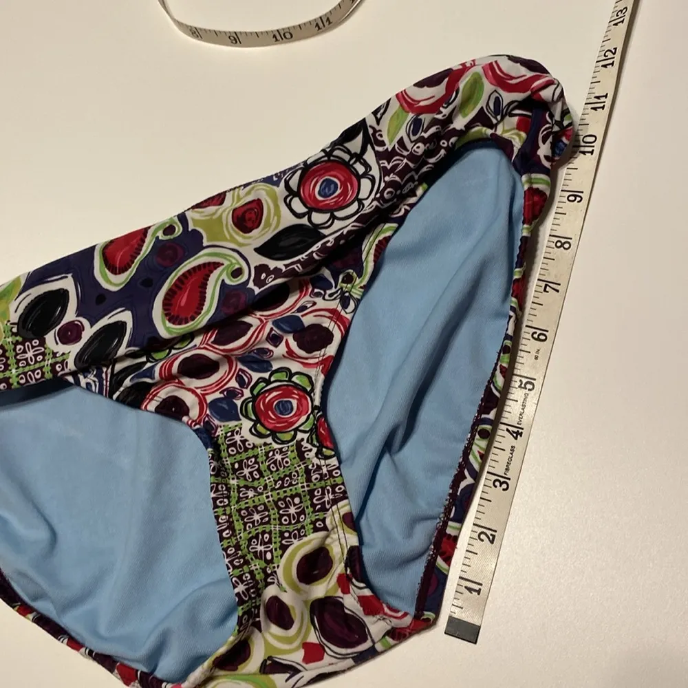 Paisley SWIMSUIT bikini bottoms fold down waist ruched sides size large - Image 10