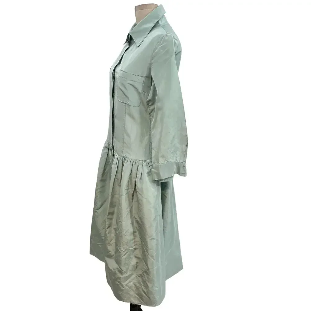Rickie Freeman for Teri Jon‎ Teal Blue Green Drop Waist Shirtdress Silk Size 10 - Image 6