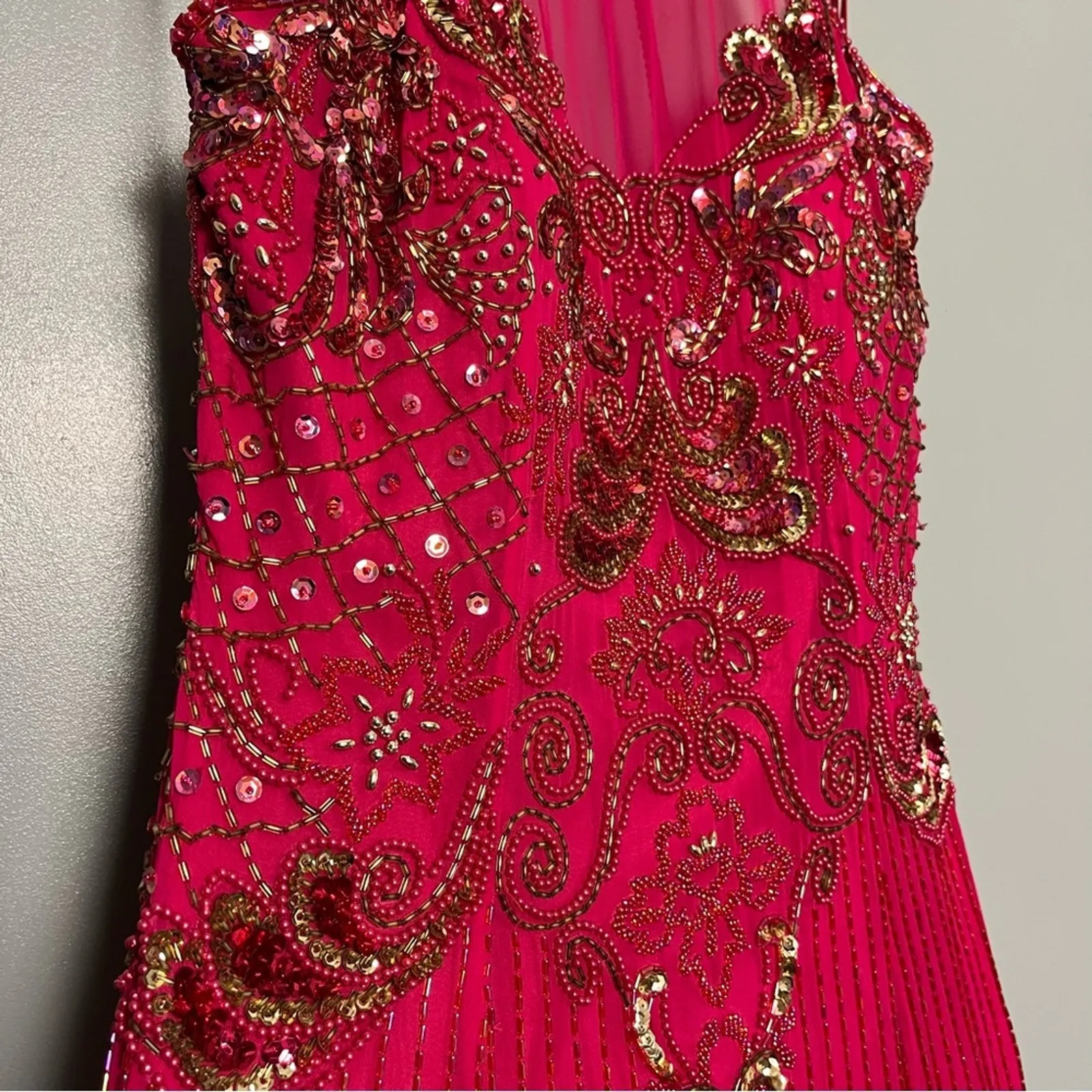 Vintage Alyce Designs Beaded Silk Gown Fuchsia Pink Special Occasion Women’s 10 - Image 5