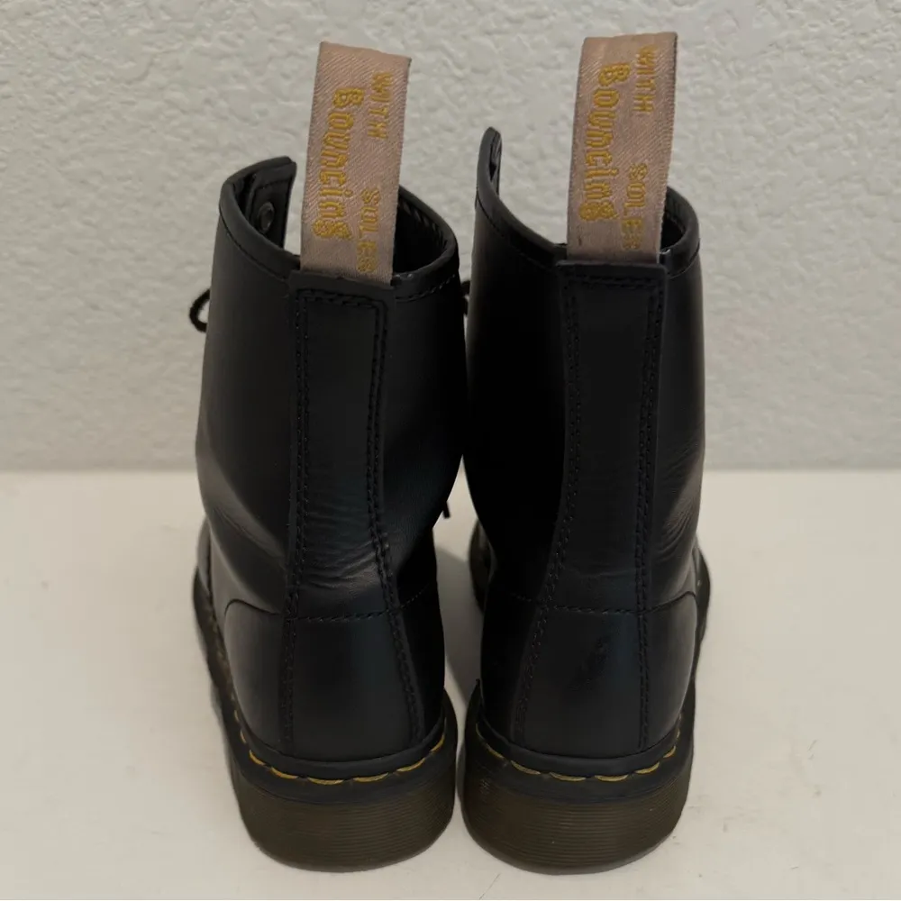 Dr Martens Docs 14045 Black Vegan Leather Combat Boots Rainbow Beaded Laces 8 - Image 5