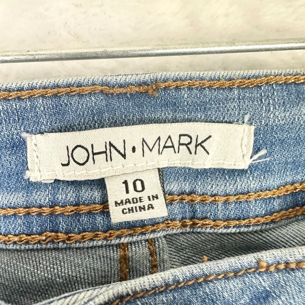 John Mark Jeans Women's 10 High Rise Boyfriend Printed Raw Hem Light Wash - Image 6