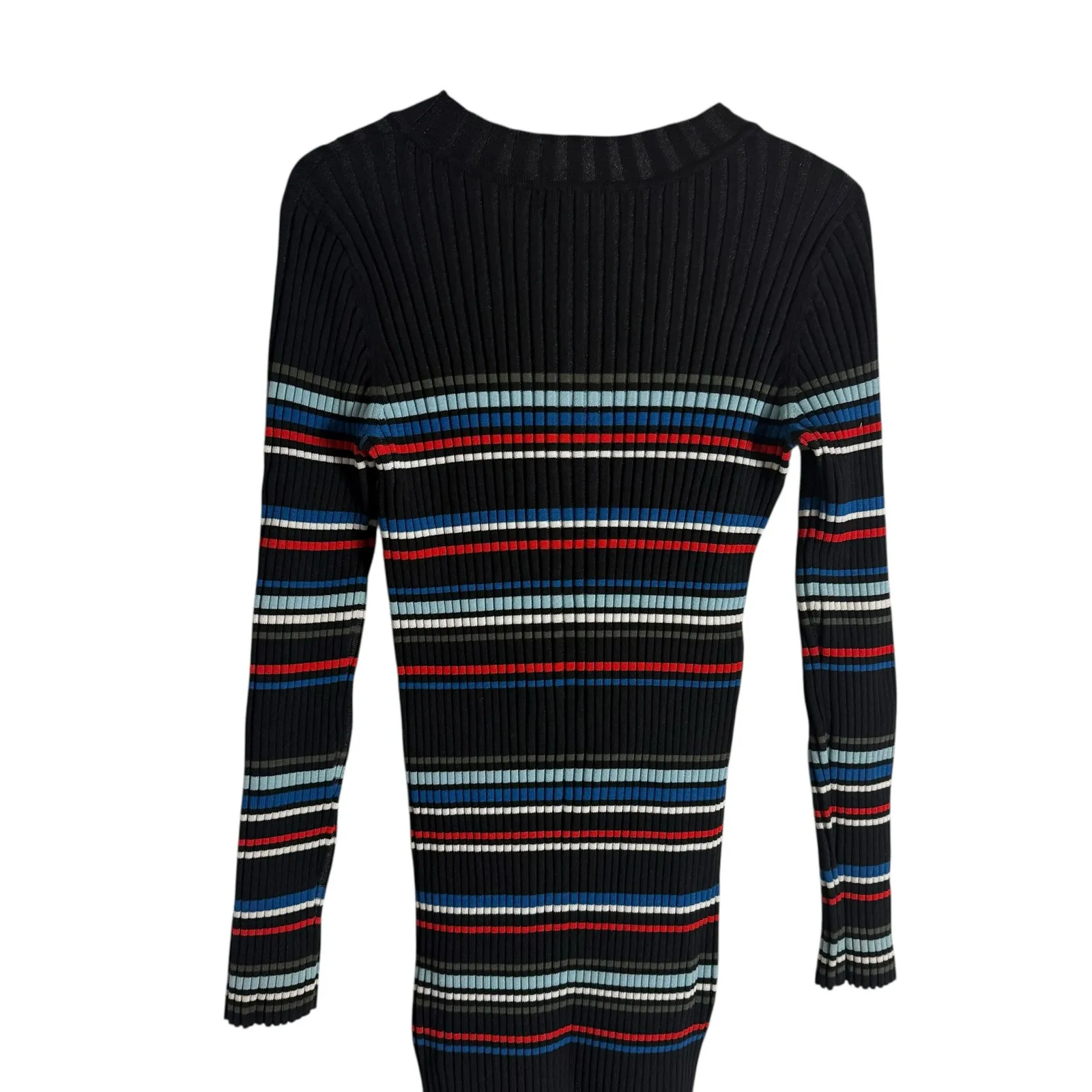 Parker Bruna Black Multicolor Striped Long Sleeve Crewneck Knit Sweater Dress L - Image 11