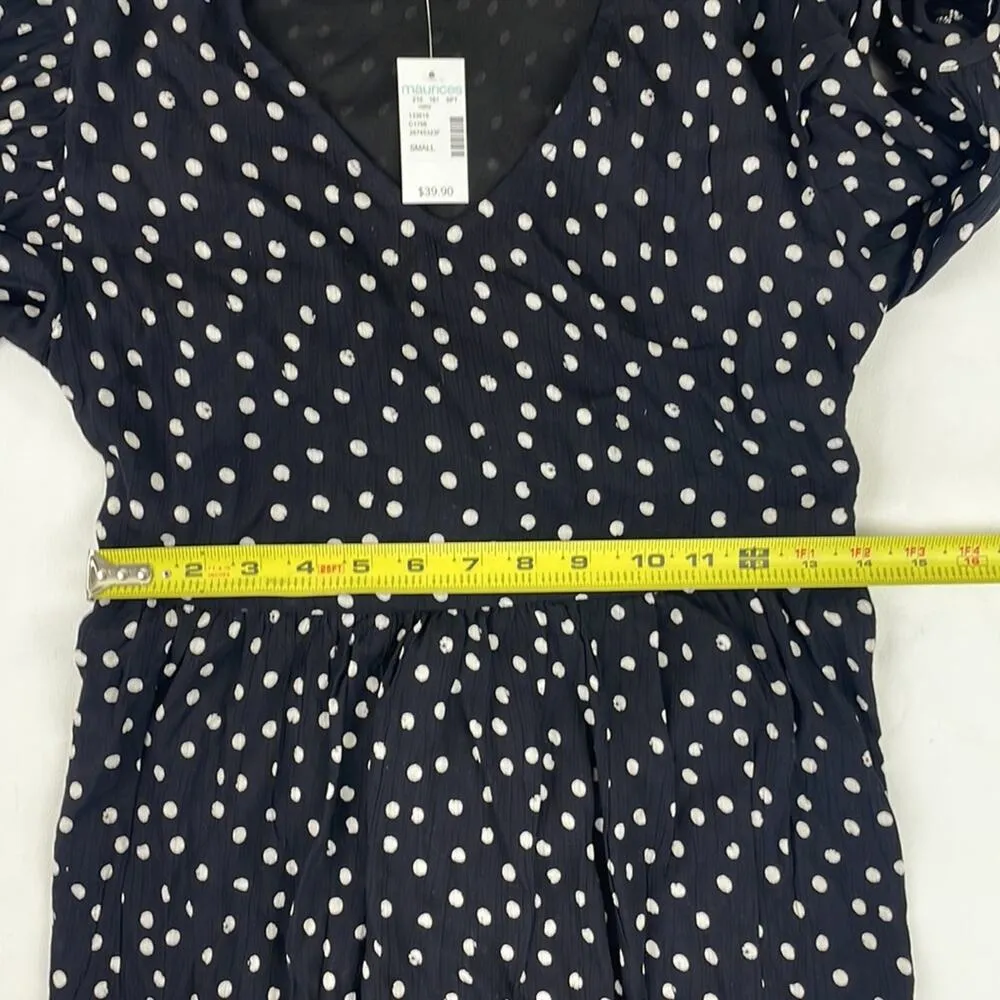 Maurices Black Polka Dot Babydoll Mini Dress. 3/4 Sleeves, Tie Back. Size S NEW - Image 5