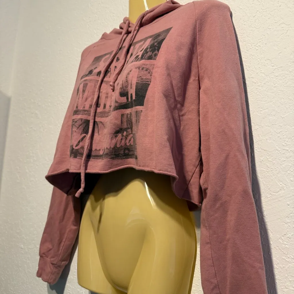 Ever Hottie Santa Monica California Cropped Hoodie Pink Graphic Sweatshirt M Top - Image 3