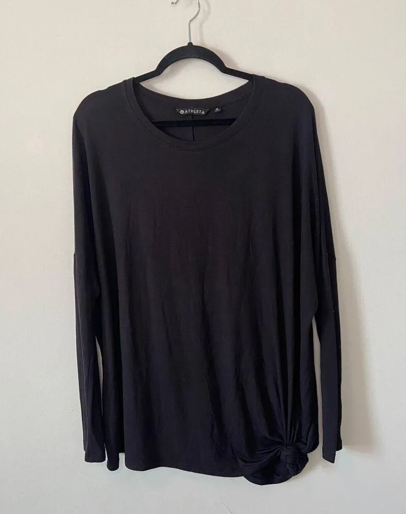 Athleta Black Long Sleeve Tunic Top with Side Knot Sz Medium - Image 2