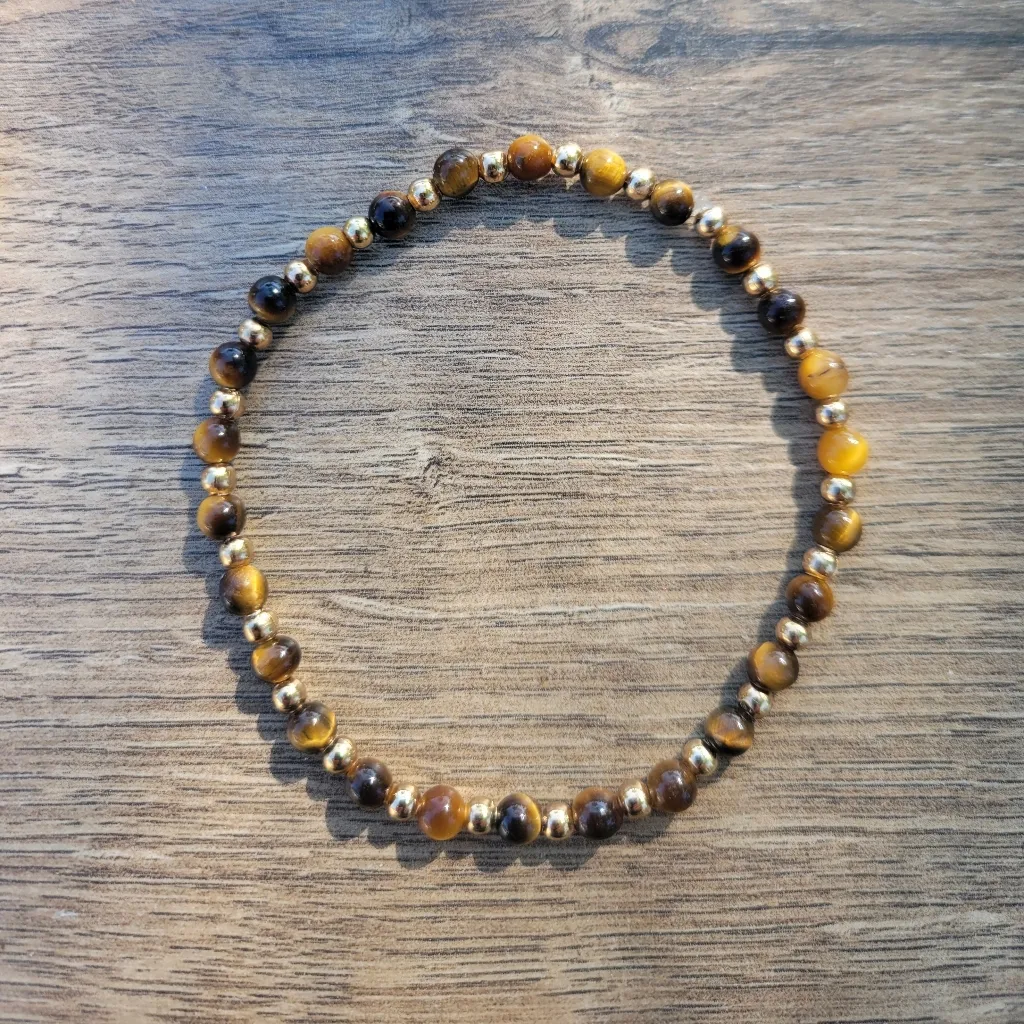 Natural Gemstone Tiger's Eye Dainty Beaded Bracelet 4mm - Image 3