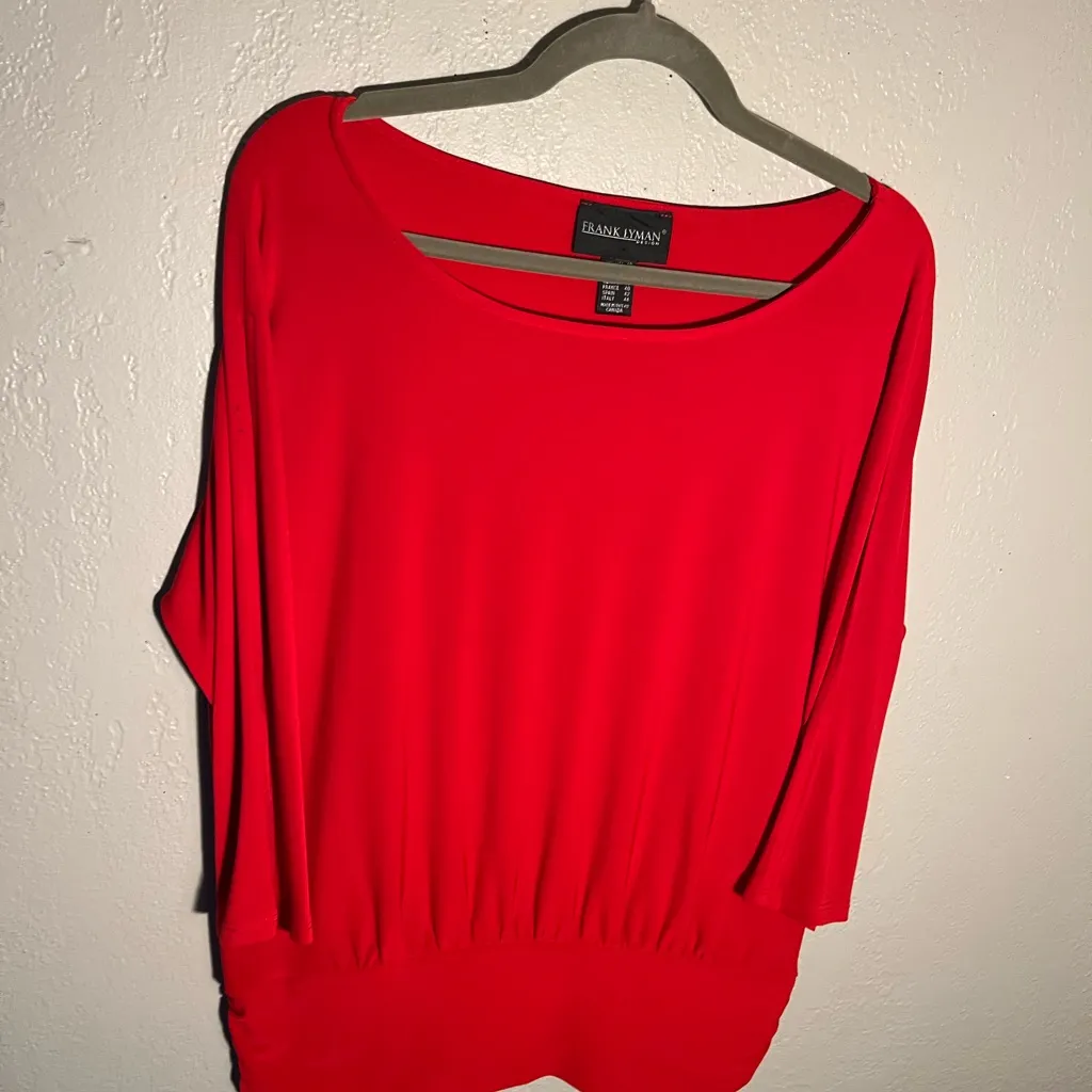 Frank Lyman Design Red Boxy 3/4 Sleeve Blouse SZ 10 Designer Top Flowy Luxury - Image 3