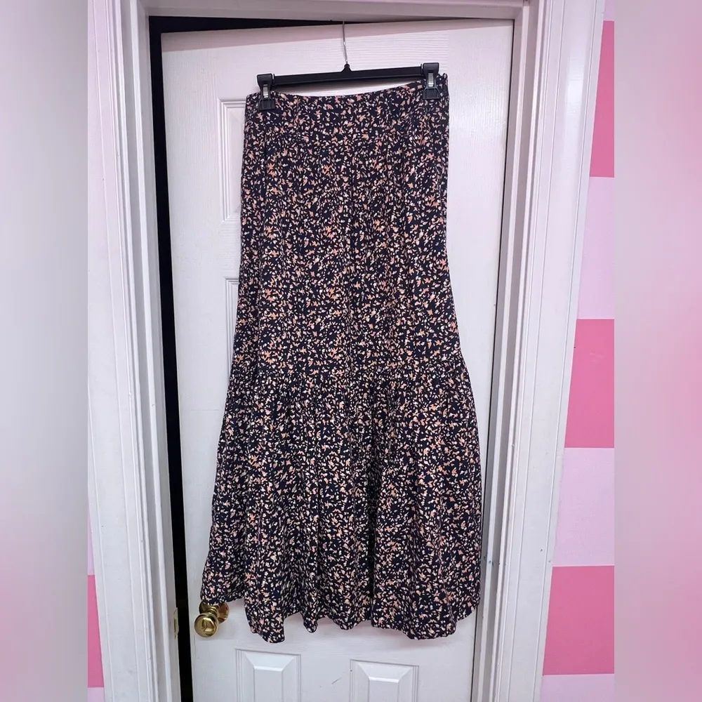 Mirth Bay Skirt In Bonfire Size S 100% Cotton tiered Maxi Floral Skirt Blue - Image 3