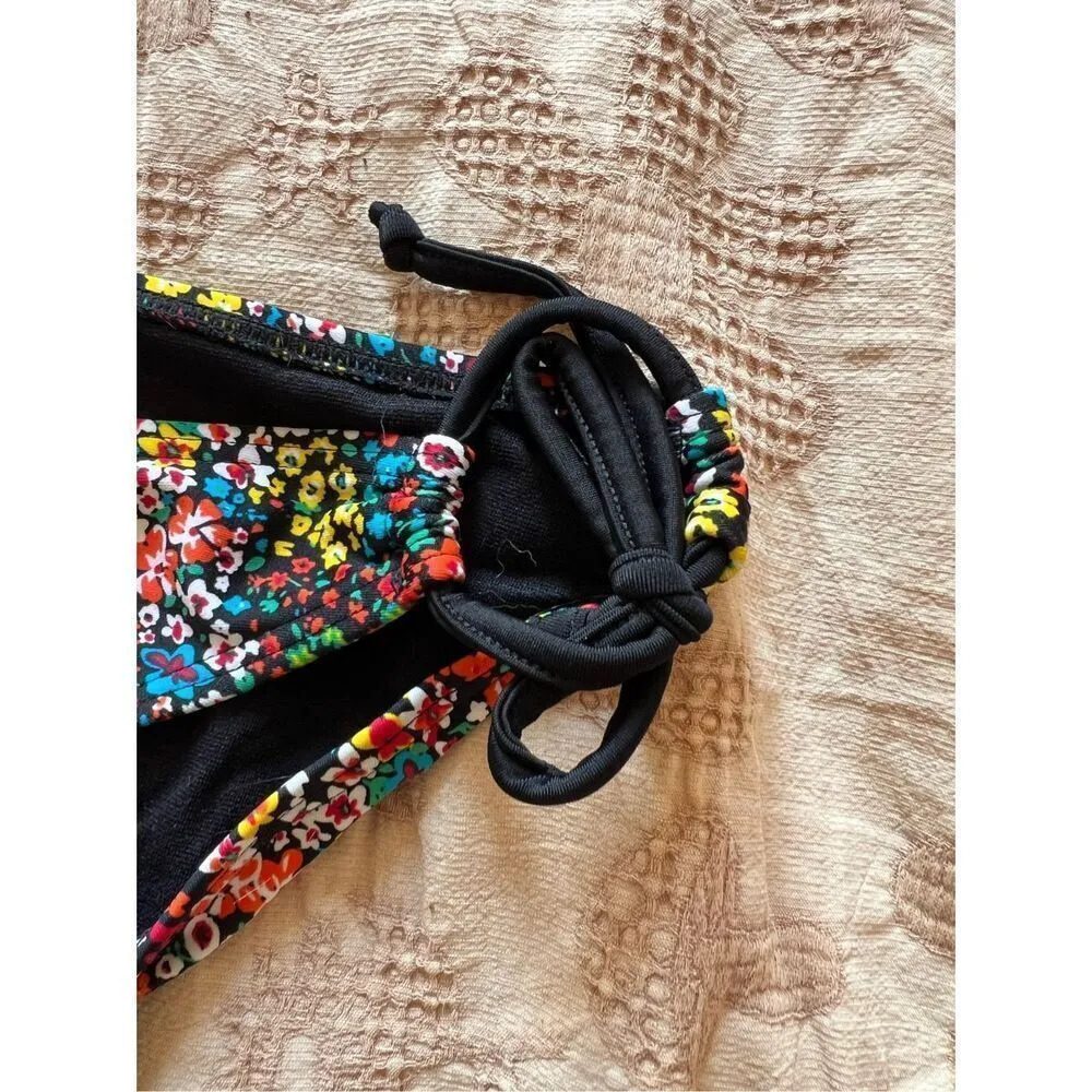 Black and bright floral side tie up bikini bottoms Xs La Senza La Vie En Rose - Image 3