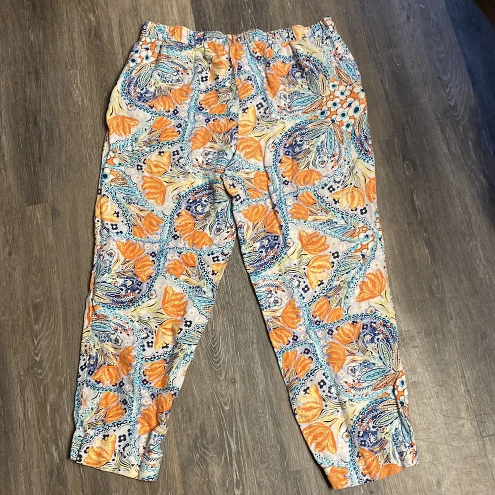 Chico’s Floral Print Elastic Waist Linen Pants Size L - Image 6