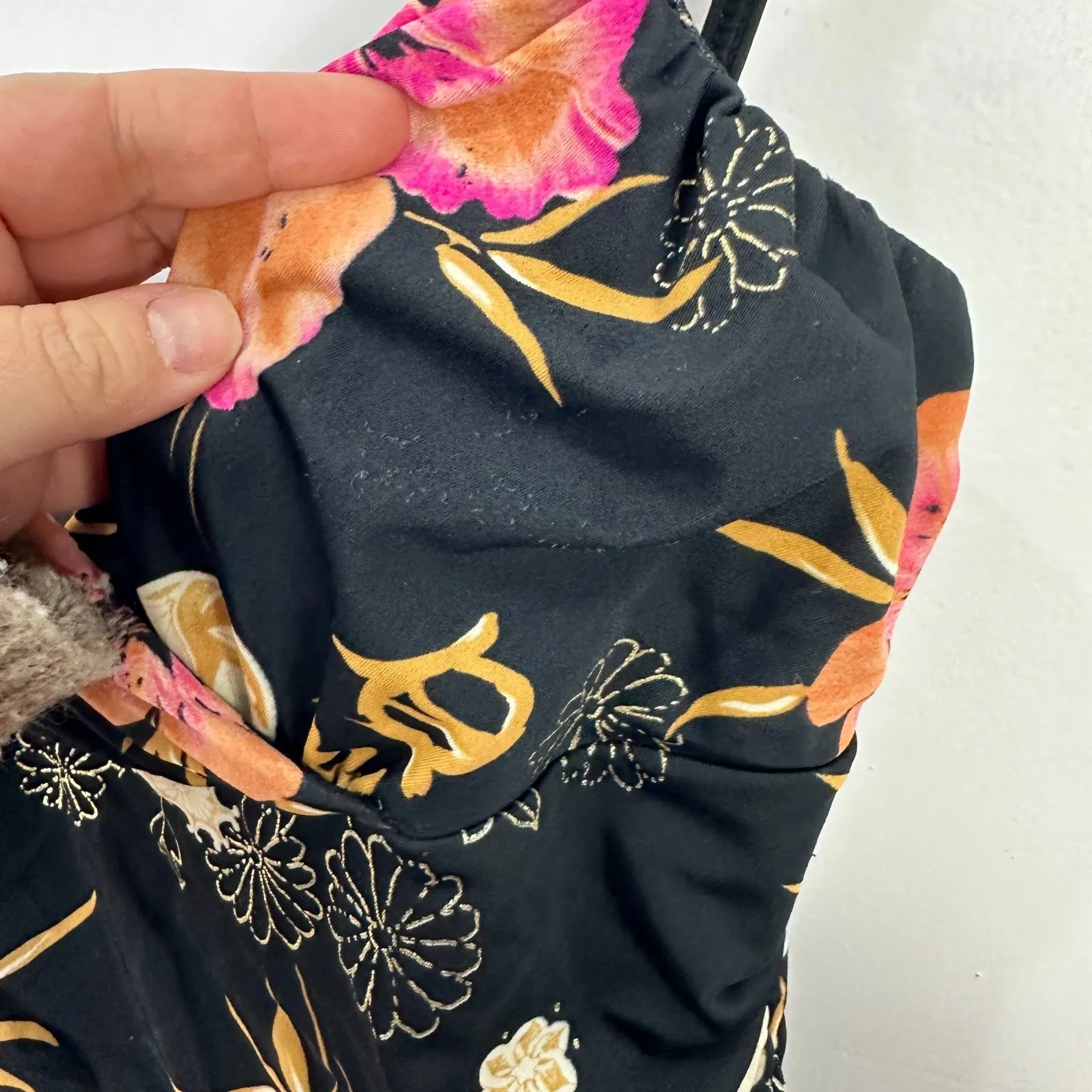 Sun Streak Newport News One Piece Swimsuit 12T Black Floral Asian Print Y2K  Vtg - Image 2