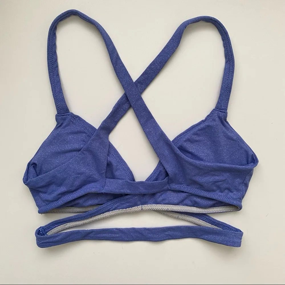 Aerie Blue Sparkle Bralette Cut Out Glitter Cross Back Size Small - Image 4