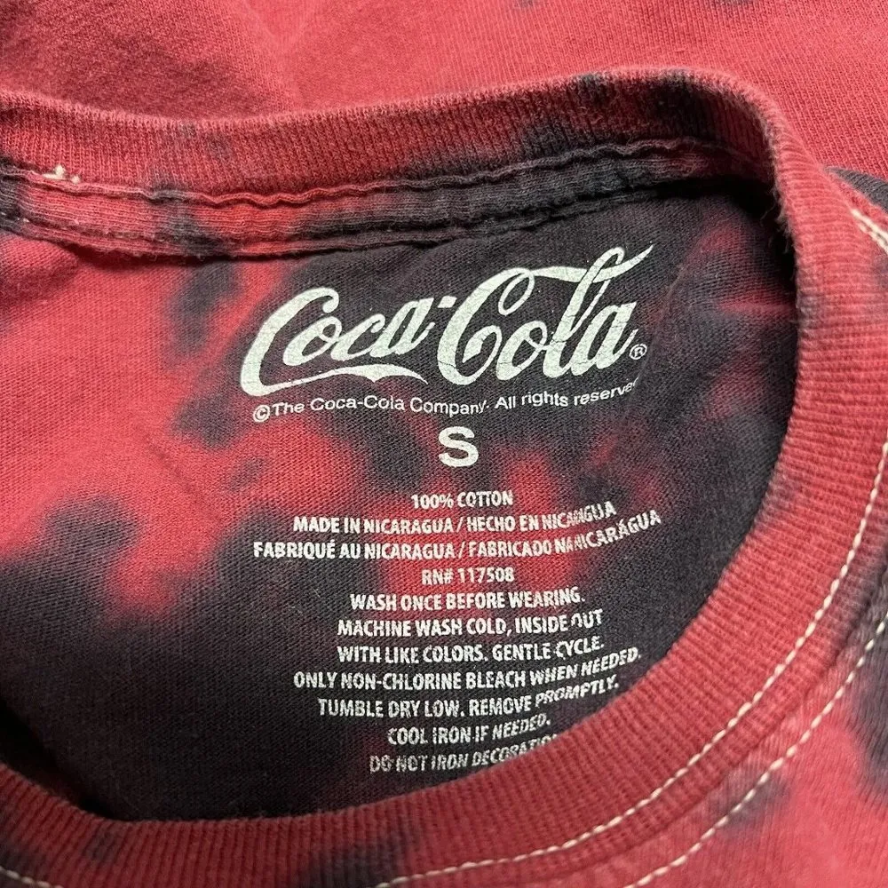 Coca Cola Womens Crop Tee Size S Red Black Tie Dye T-shirt Cropped Graphic Shirt - Image 4