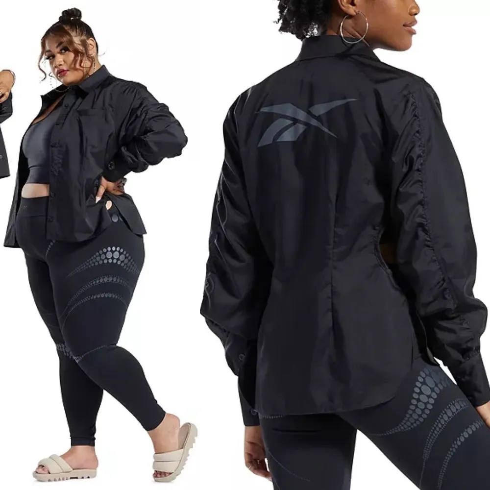 Reebok x Cardi B. Ruched-Sleeve Active Shirt in Black, Plus Size 2X New w/Tag - Image 4