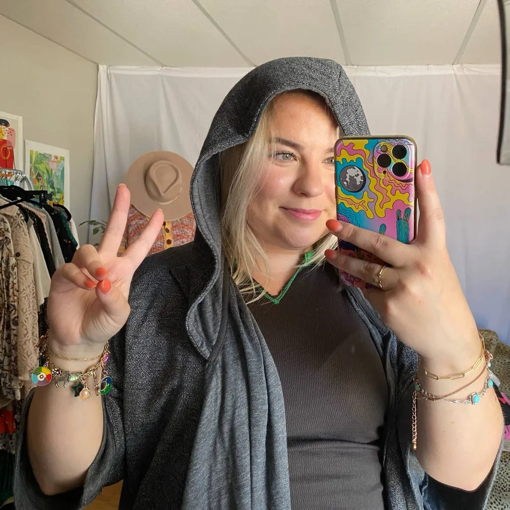 FP Beach Open Front Hooded Long Sweater Cardigan Duster Knit Gray Size XS - Image 4