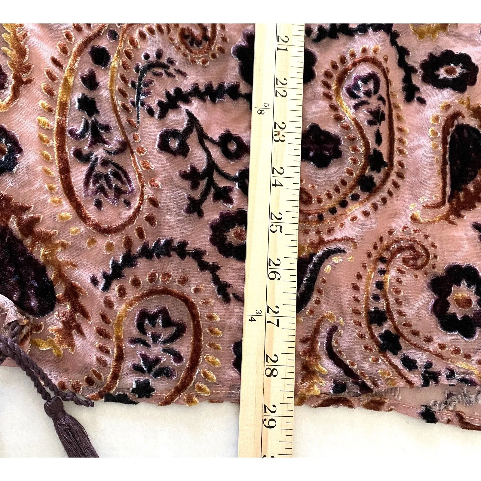 Japna Velvet Burnout Floral Paisley Cape Shawl Tassel Fringe Kimono Boho Chic M - Image 9