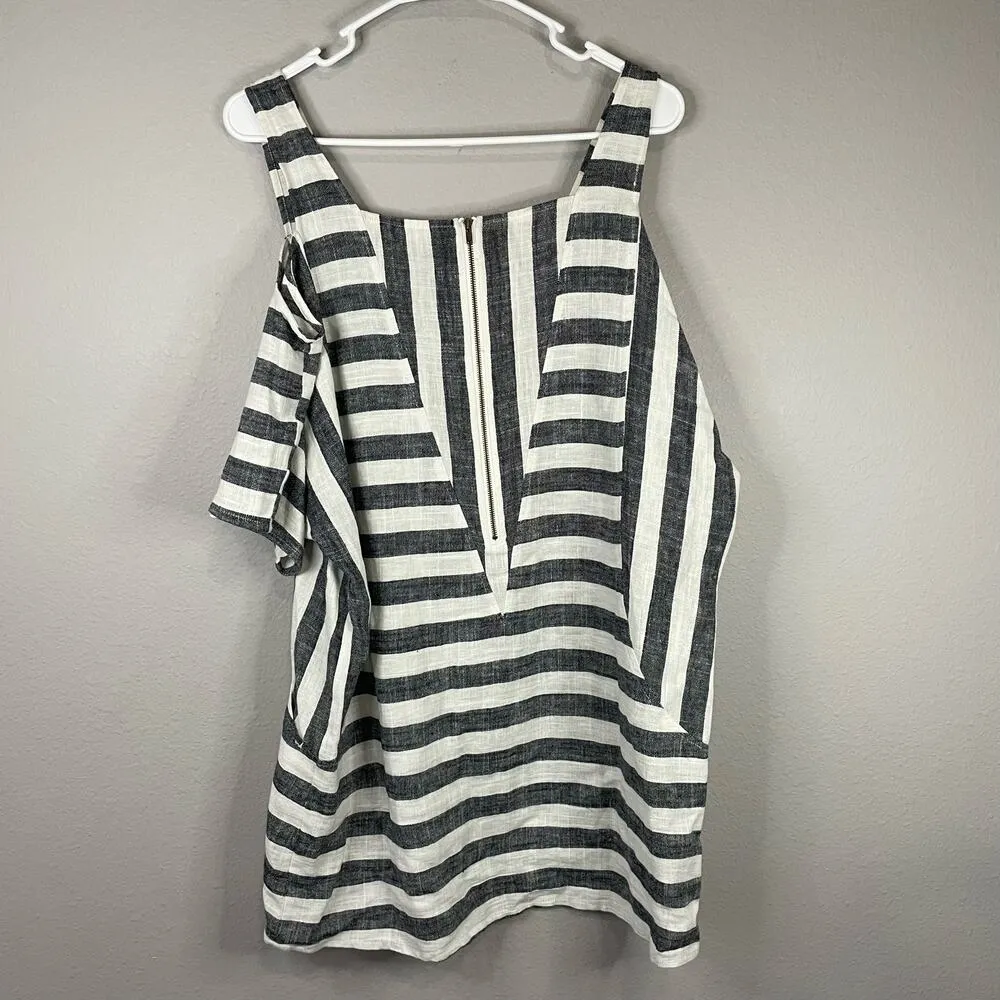 Soft Surroundings Striped Dress S Linen Cold Shoulder Style 29299 Casual Mini - Image 4