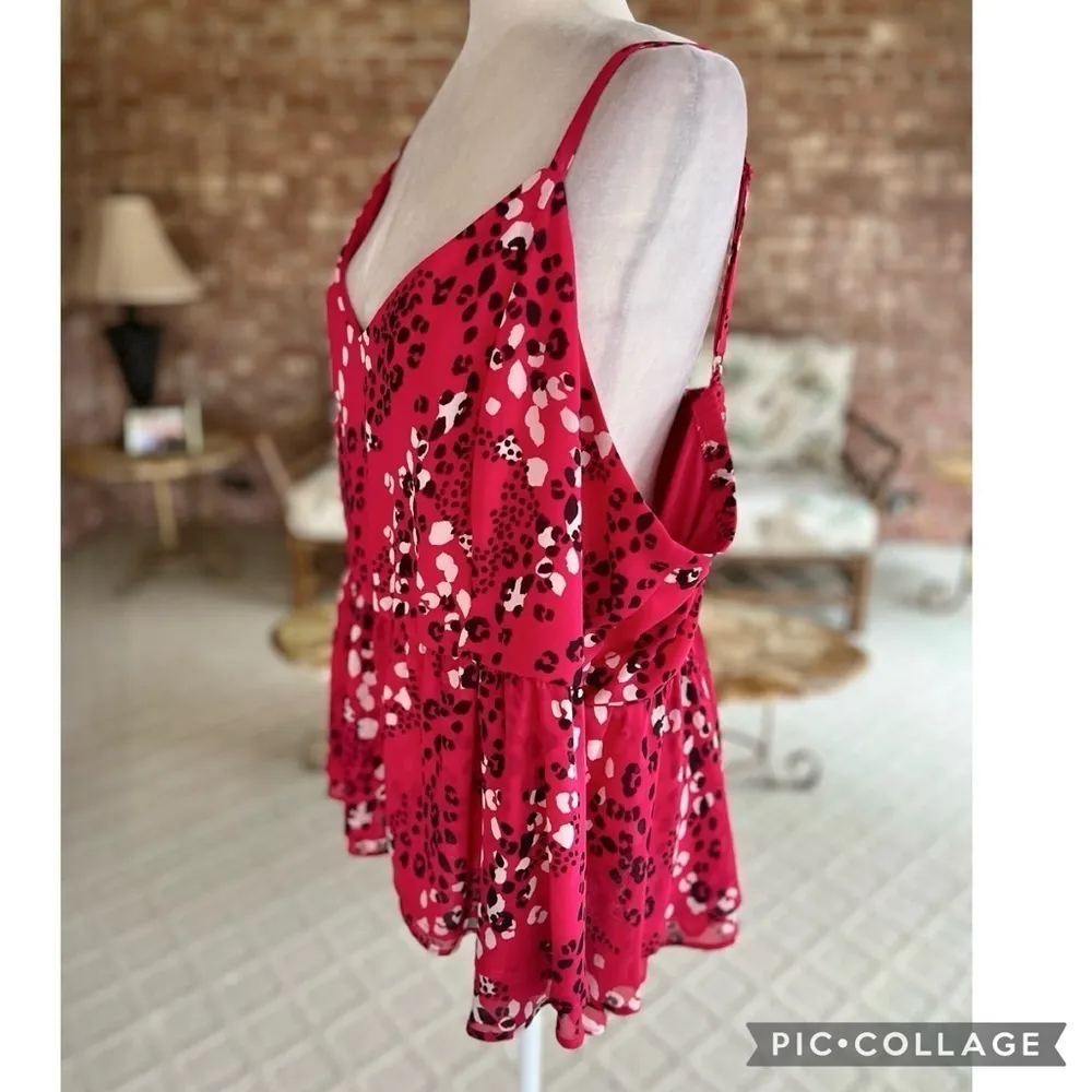 Torrid Top Tank Red Peplum Smocked Chiffon Leopard Print V-Neck Cami 4X Party - Image 8