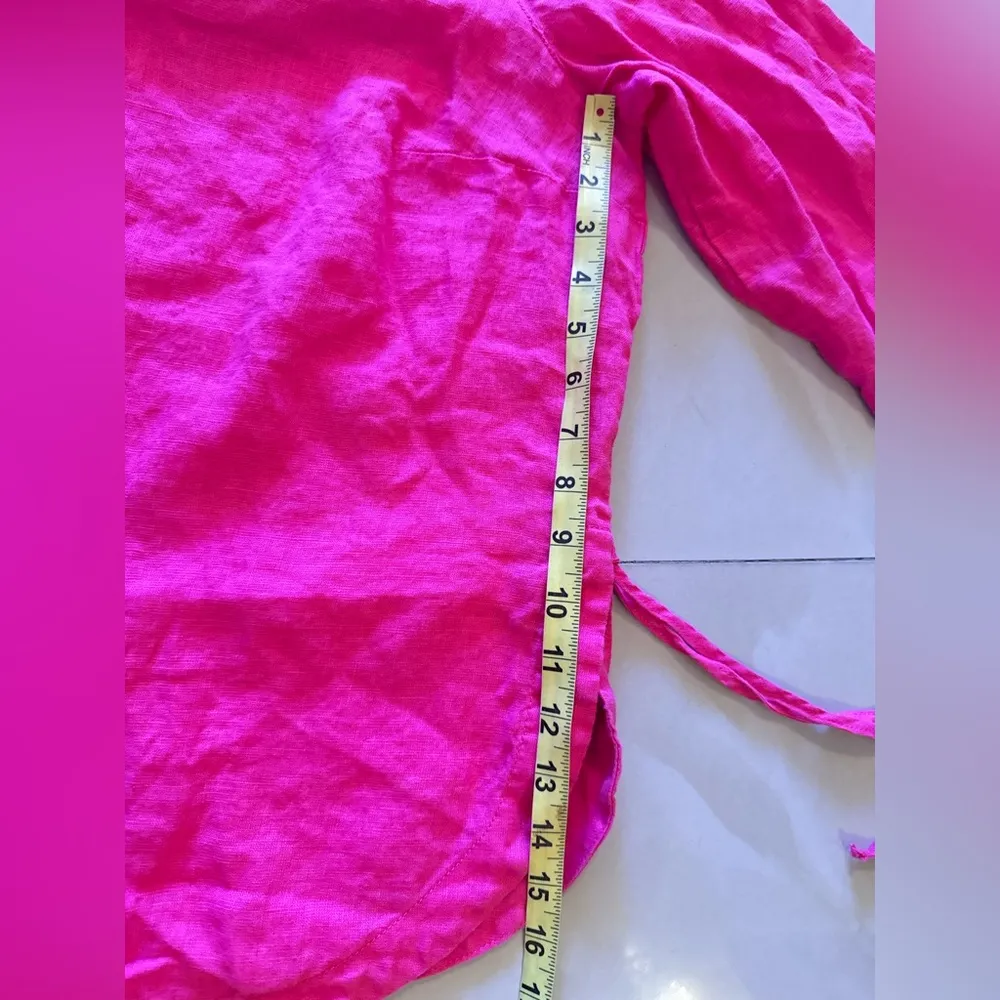 Linen! Ladies Isaac Mizrahi Pink Berry Linen Top-Size 1X tie - Image 16