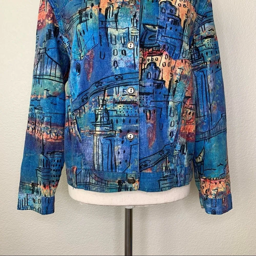 Chico’s Linen Cotton Blend Abstract City Jacket Shacket - Image 3
