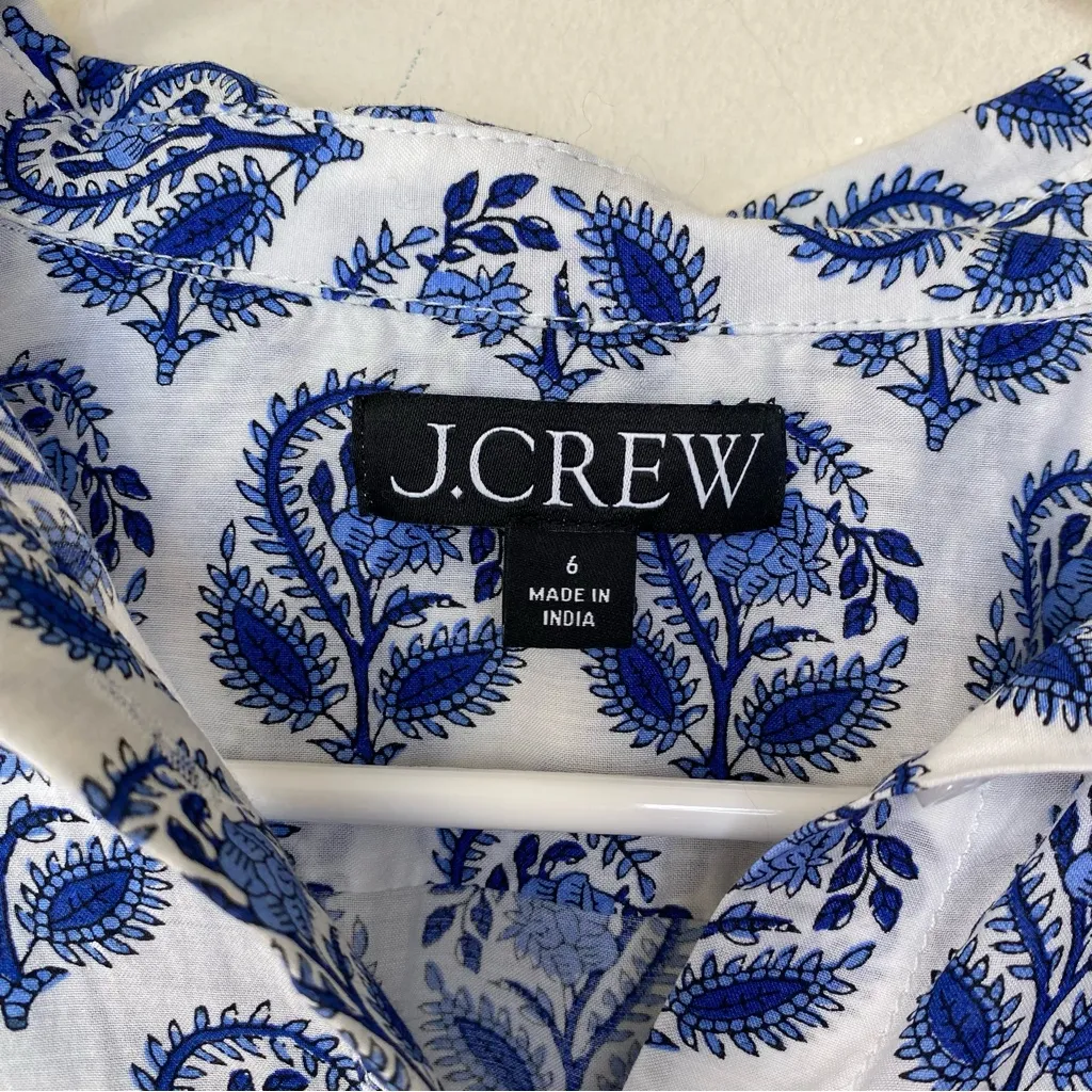 J. CREW Garcon Cotton Voile Shirt Floral Bouquet Block Print White/Blue Sz 6 - Image 3