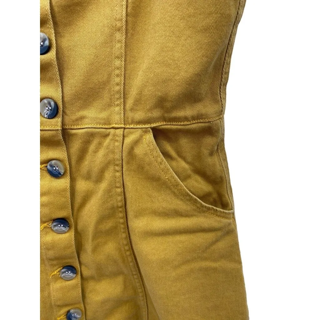 H&M Divided Women's 10 Mustard Yellow Button Front Mini Dress Sleeveless‎ Y2K - Image 2