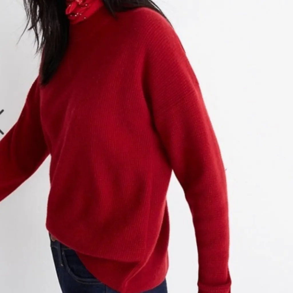 Madewell 100% Cashmere Red Thermal Waffle Knit Crewneck Sweater Sz S - Image 2