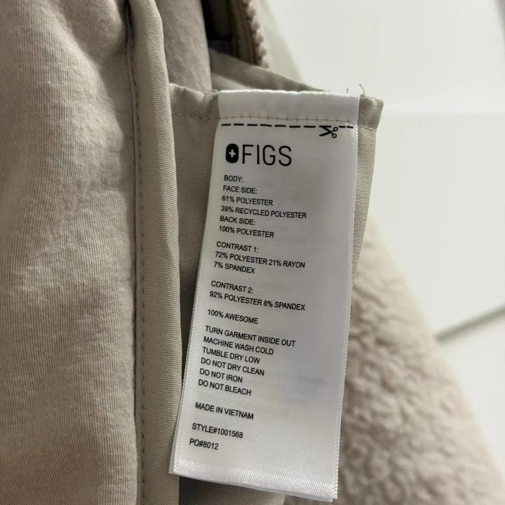 Figs On-Shift High Pile Fleece Bomber Jacket in Bone, Size Large - Image 11