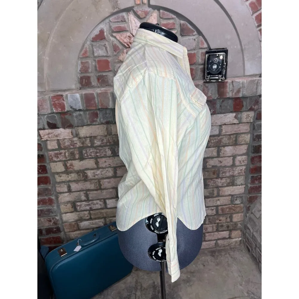 Liz Sport striped button down yellow pink green - Image 7