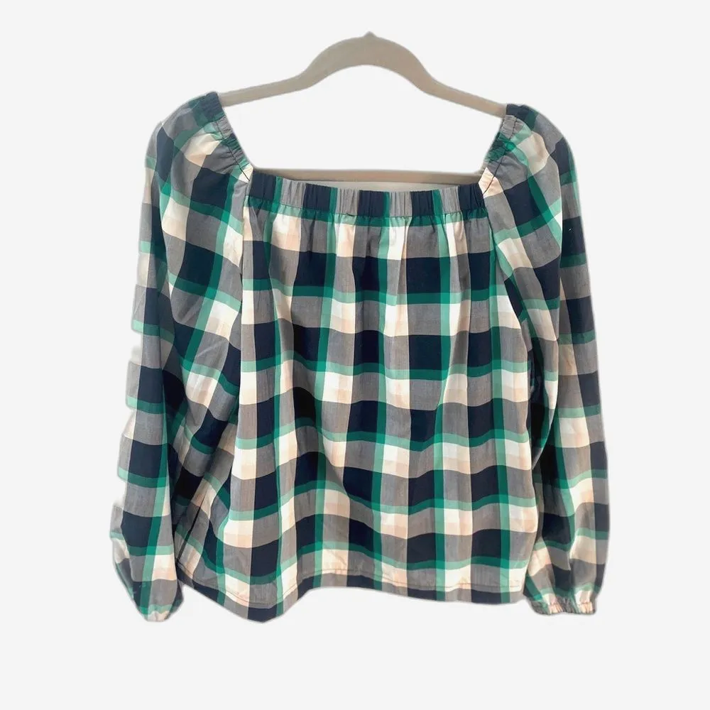 ANN TAYLOR Gingham Plaid Square Neck Peasant Top S Preppy Academia Cottagecore - Image 9