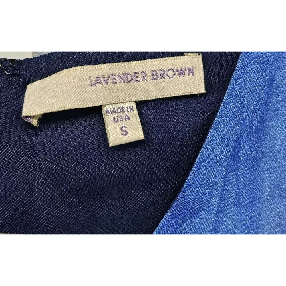 Lavender Brown Silk Watercolor Abstract Mini Dress Pockets Racerback Size S - Image 7