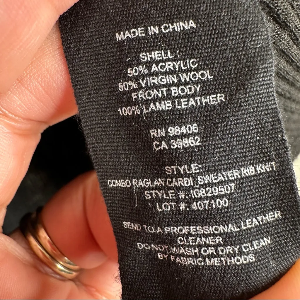 Theory Wool Lamb Leather Sweater Cardigan Womens S Black Button Front Raglan - Image 6