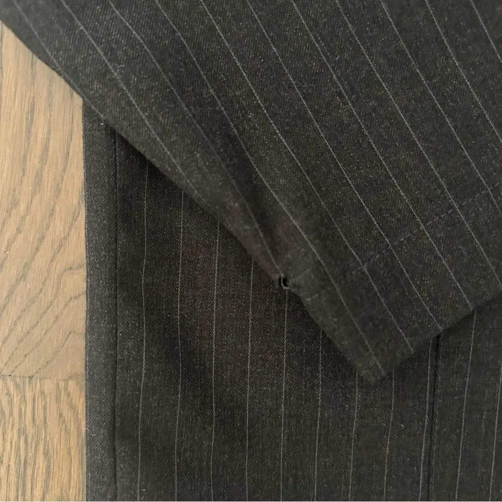 Eskandar Pinstripe Stand Collar Boxy Button Front Wool Cashmere Top Grey 1 / Med White - Image 6