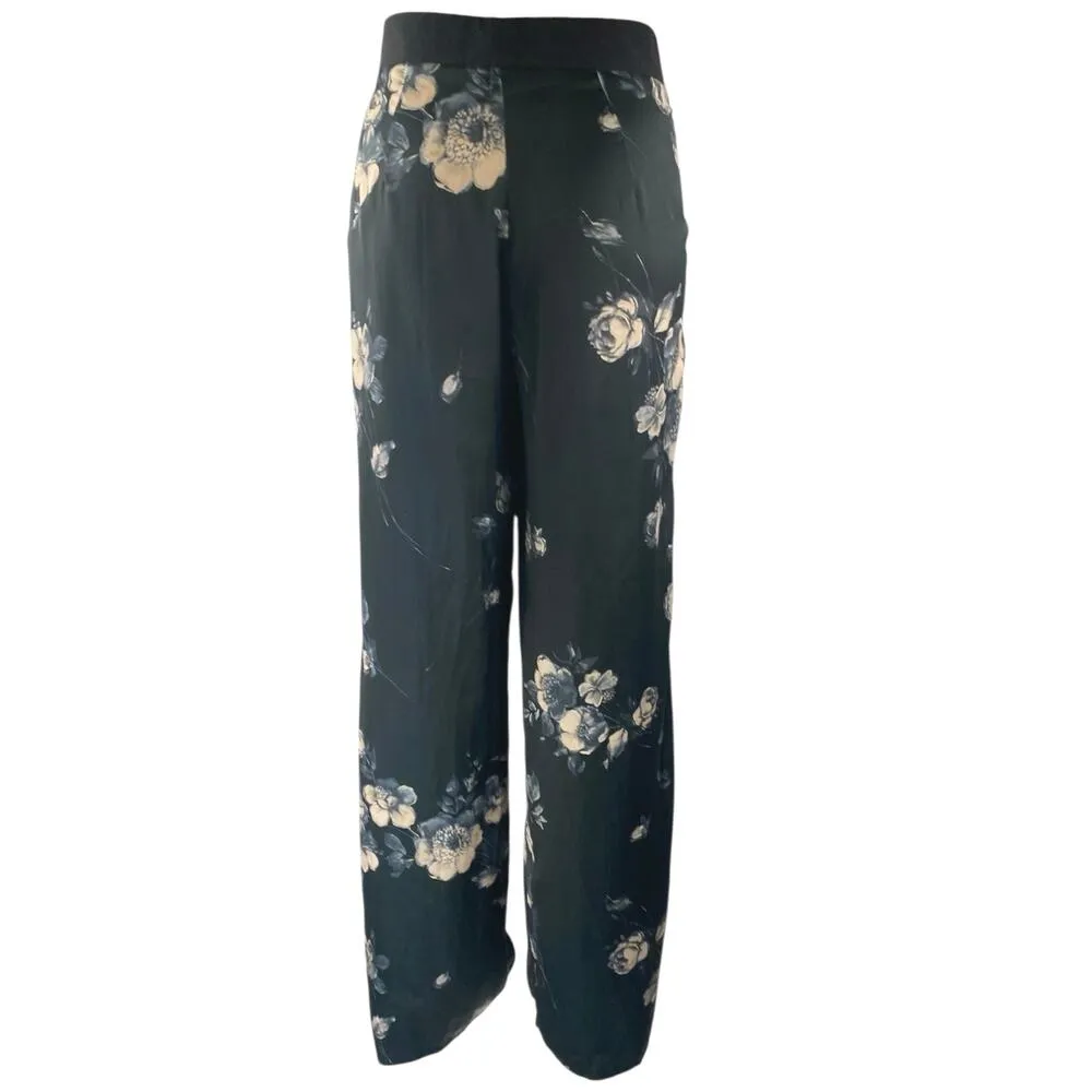 Rue 8isquit Womens Black Floral High Rise Wide Leg Button Trousers Pants 42/US M Size M - Image 3