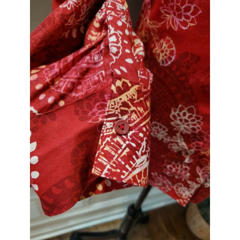 Westbound Women's Red Floral Cotton Long Sleeve Collared Button Down Shirt PL - Image 5